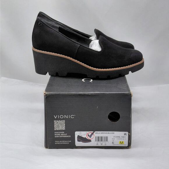 Vionic Shoes - Vionic Womens Wedge Loafers Size 6 Black Comfort Walking Platform Slip On Shoes